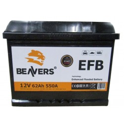 Аккумулятор залитый 6СТ-62 BEAVERS EFB (550А) (R+)