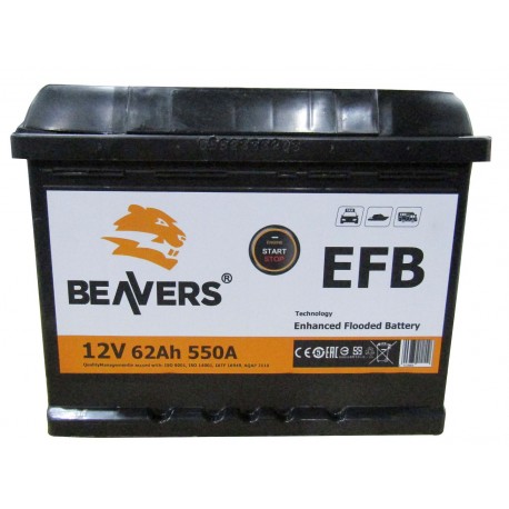 Аккумулятор залитый 6СТ-62 BEAVERS EFB (550А) (R+)