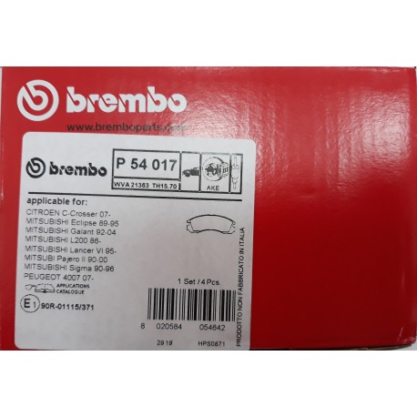 Колодки тормозные дисковые передние (к-кт 4шт) BREMBO BM P54017